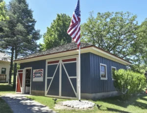 Exterior of the historic Military Museum at White Pine Village.