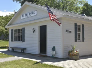 Exterior of the historic U.S. Post Office building at White Pine Village.